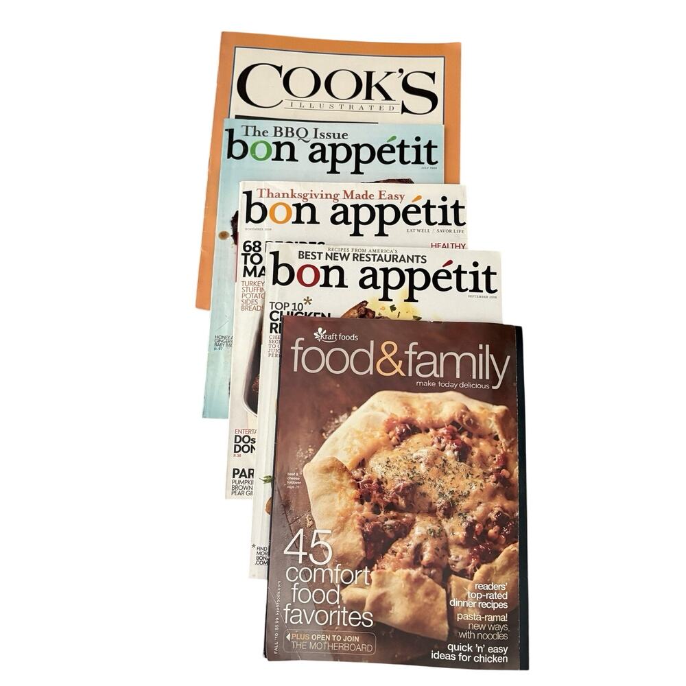 5 Vintage Cooking Magazines Bon Appetit Cook’s Illustrated Food & Family Lot